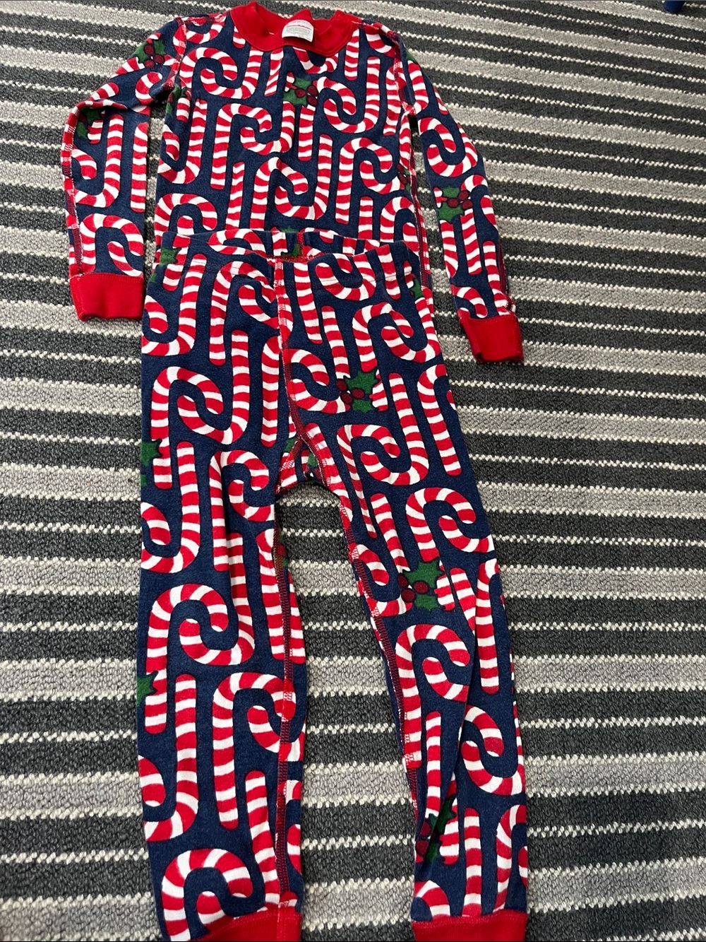 Hanna Andersson Red, White & Navy Candy Cane One-Piece Pajamas